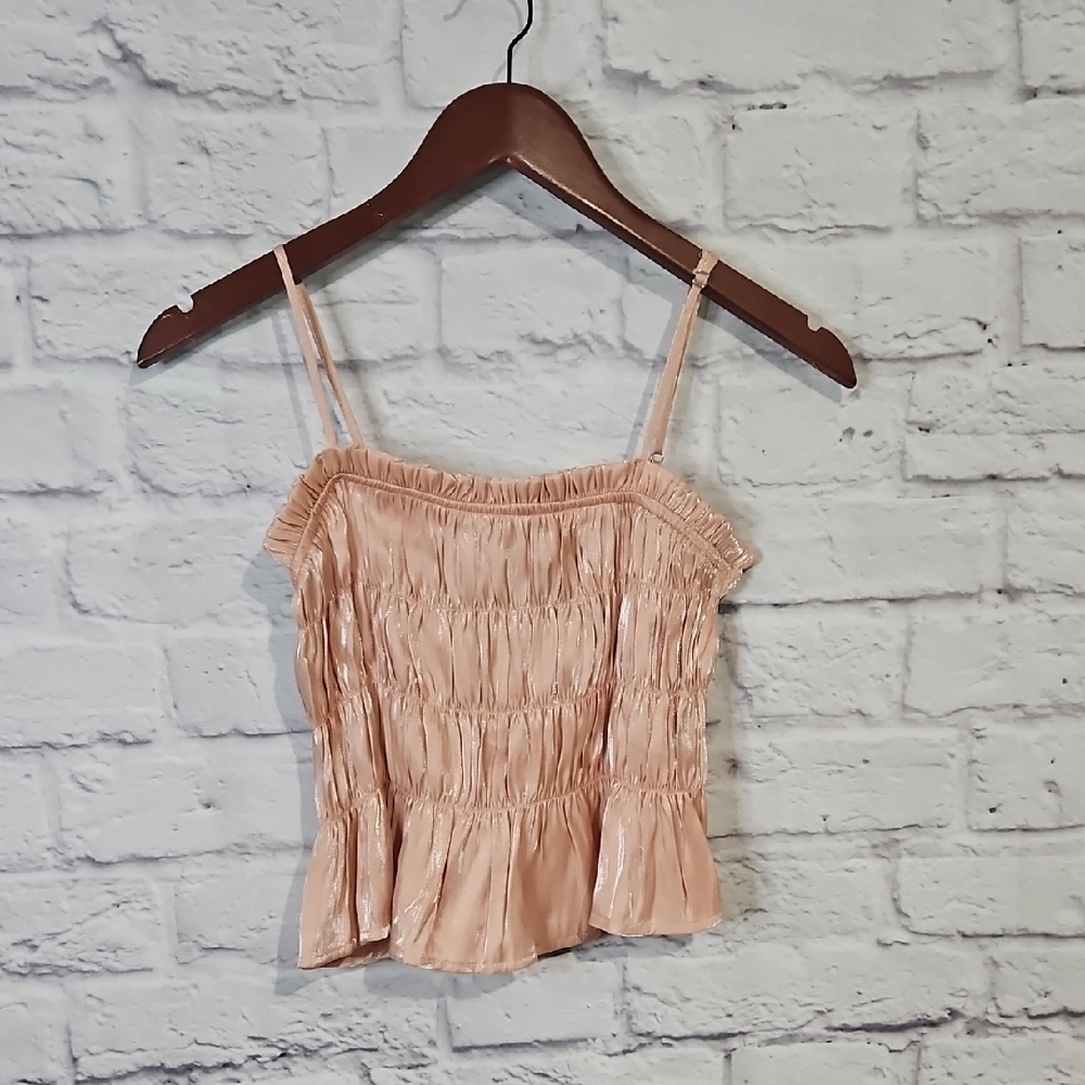 💙 Smocked Peach Shiny Camisole Crop Top